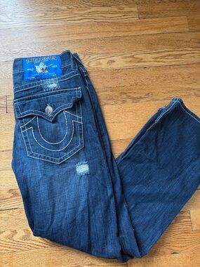 True Religion Men’s Ricky Dark Blue Bootcut Jeans with Signature Pocket size 32